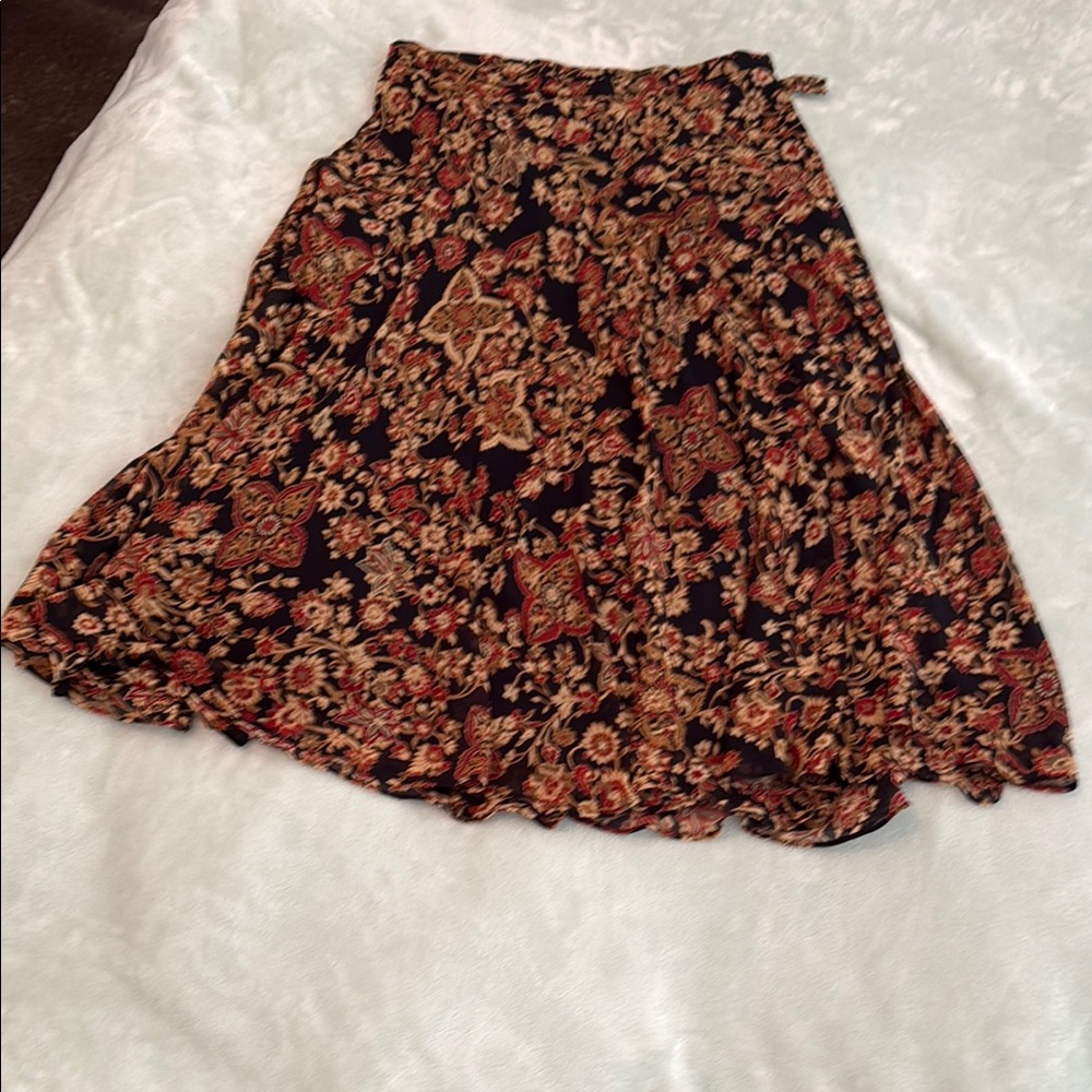 Jones New York Asymmetrical A-line Midi Skirt in Brown and Black